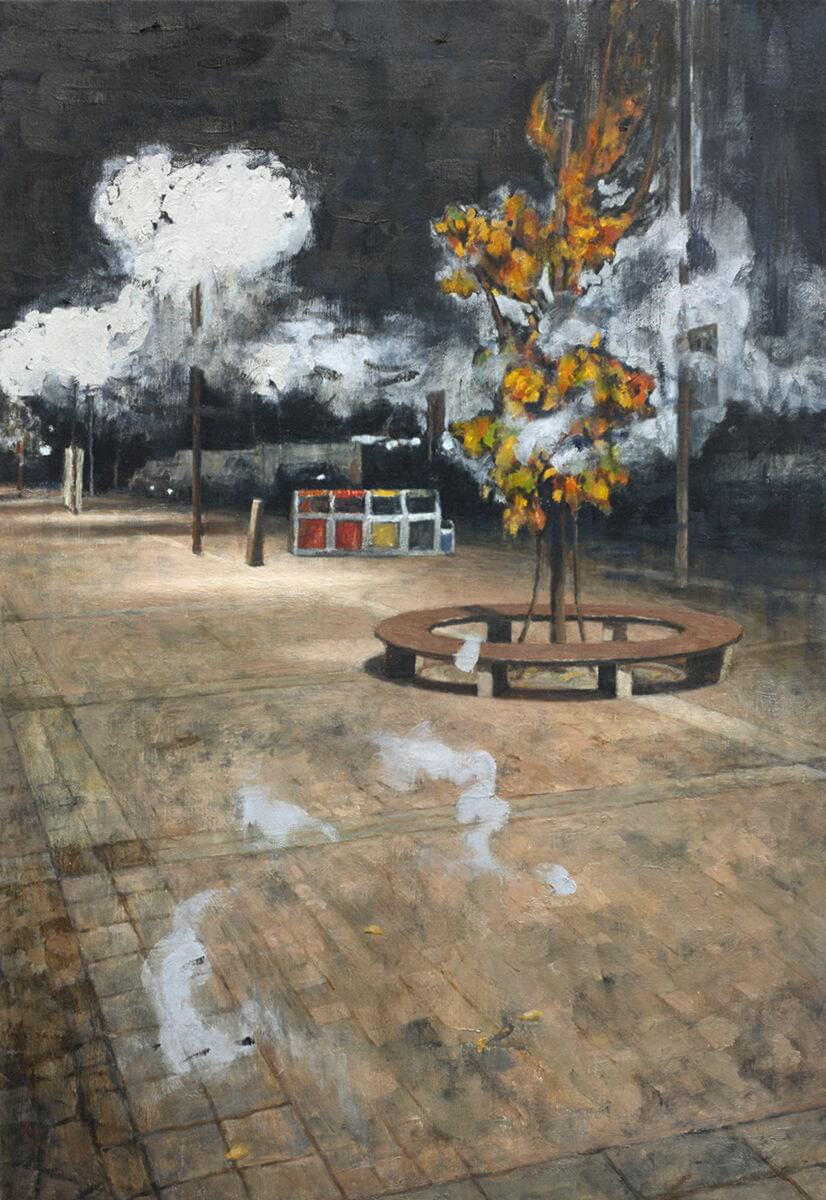 登場人物Bの心 「深夜のサービスエリア 黒の湿度」-The heart of Character B 「A midnight service area - Humidity of Black」/1.17×0.80m - /Oil on canvas/2014