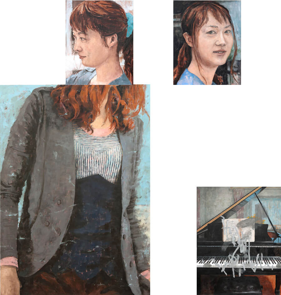 登場人物F-Character F/2.27×1.62m+(0.91×0.73m)×2/Oil on canvas/2014