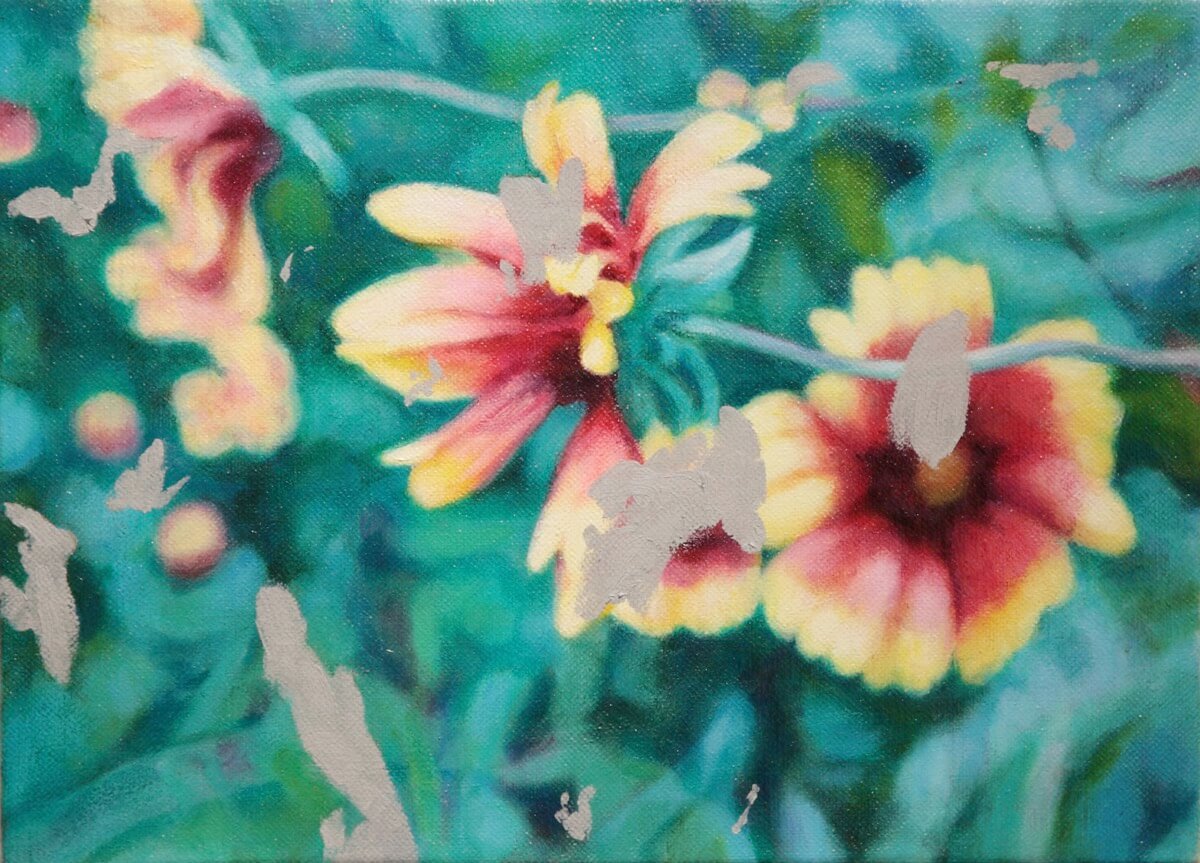 グレイの在るテンニンギク-The Indian blanket in which gray exists/333x242mm/Oil on canvas/2015