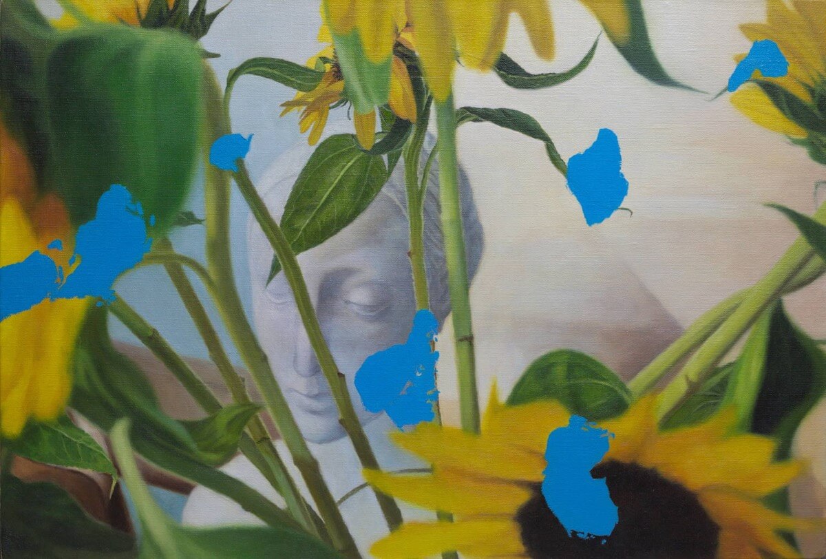 ブルーの在るヒマワリ-The sunflower in which blue exists/606x410mm/Oil on canvas/2016