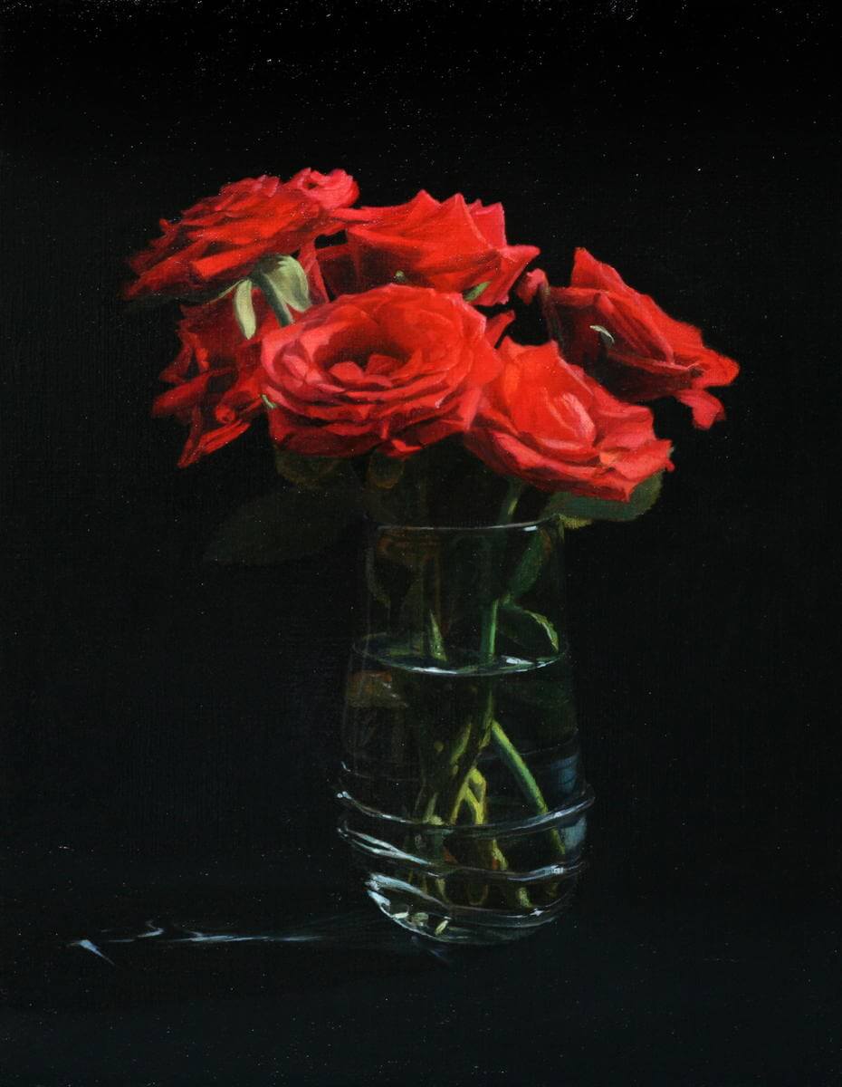 透明な器のバラ-A Roses in a Transparent Vessel/410x273mm/Oil on canvas/2020